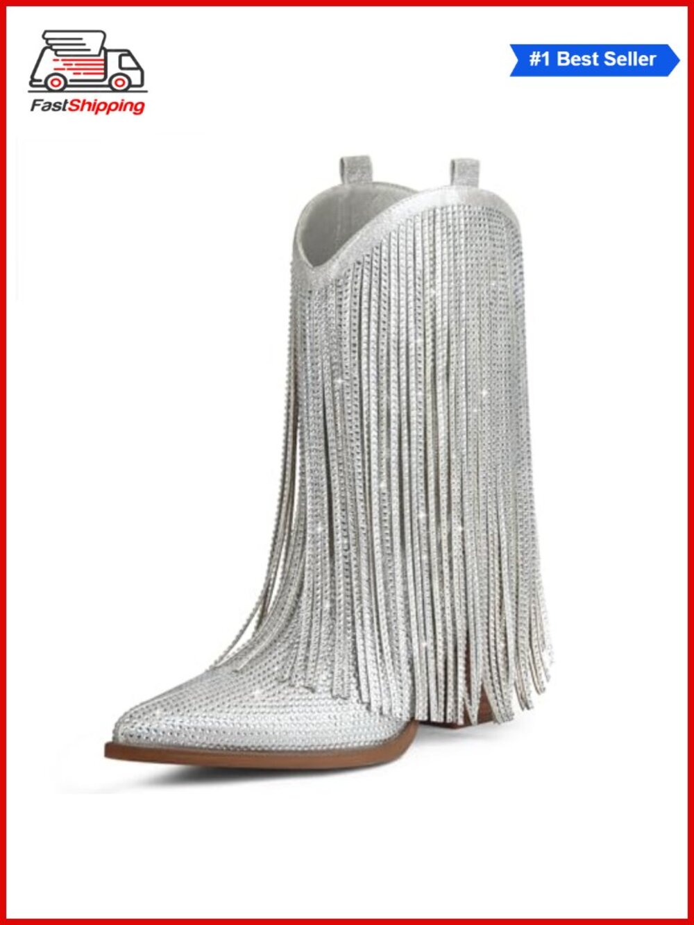 ✨ Western Cowgirl Boots with Rhinestone Fringe Suede Mid Calf Pointed Toe